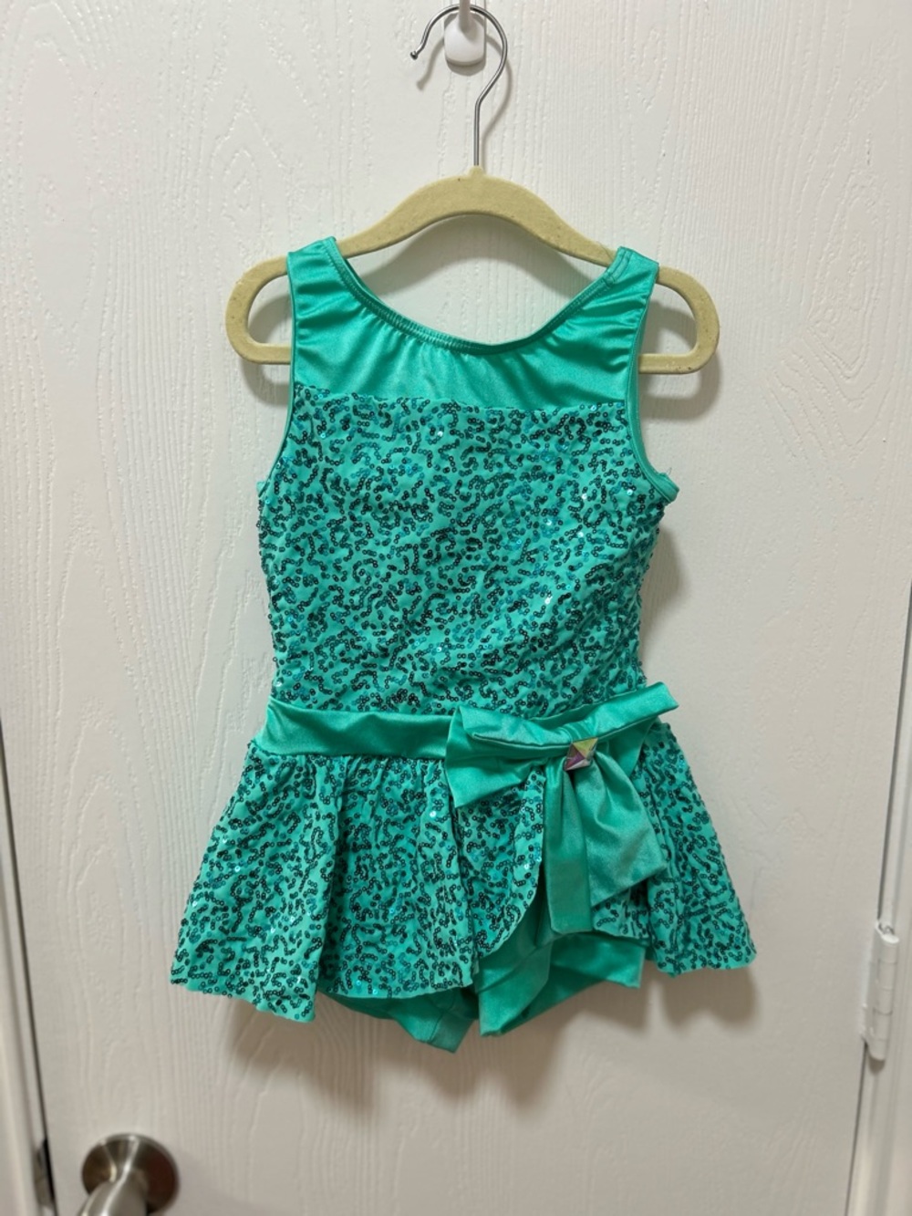 Weissman Stars Turquoise Sequin biketard dance costume size intermediate child